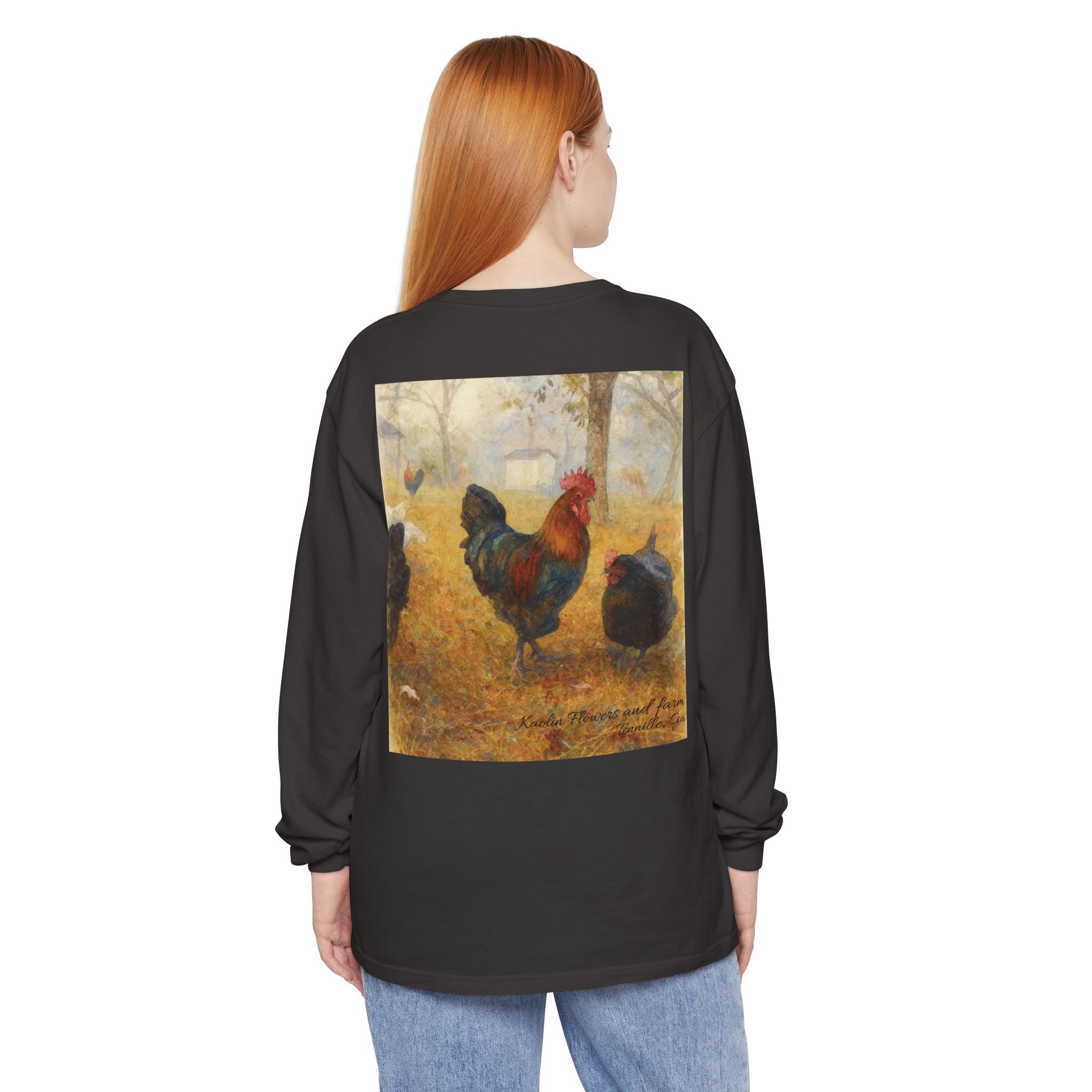 Black Copper Marans Foggy Morning Long Sleeve T-Shirt- Kaolin Flowers and Farm