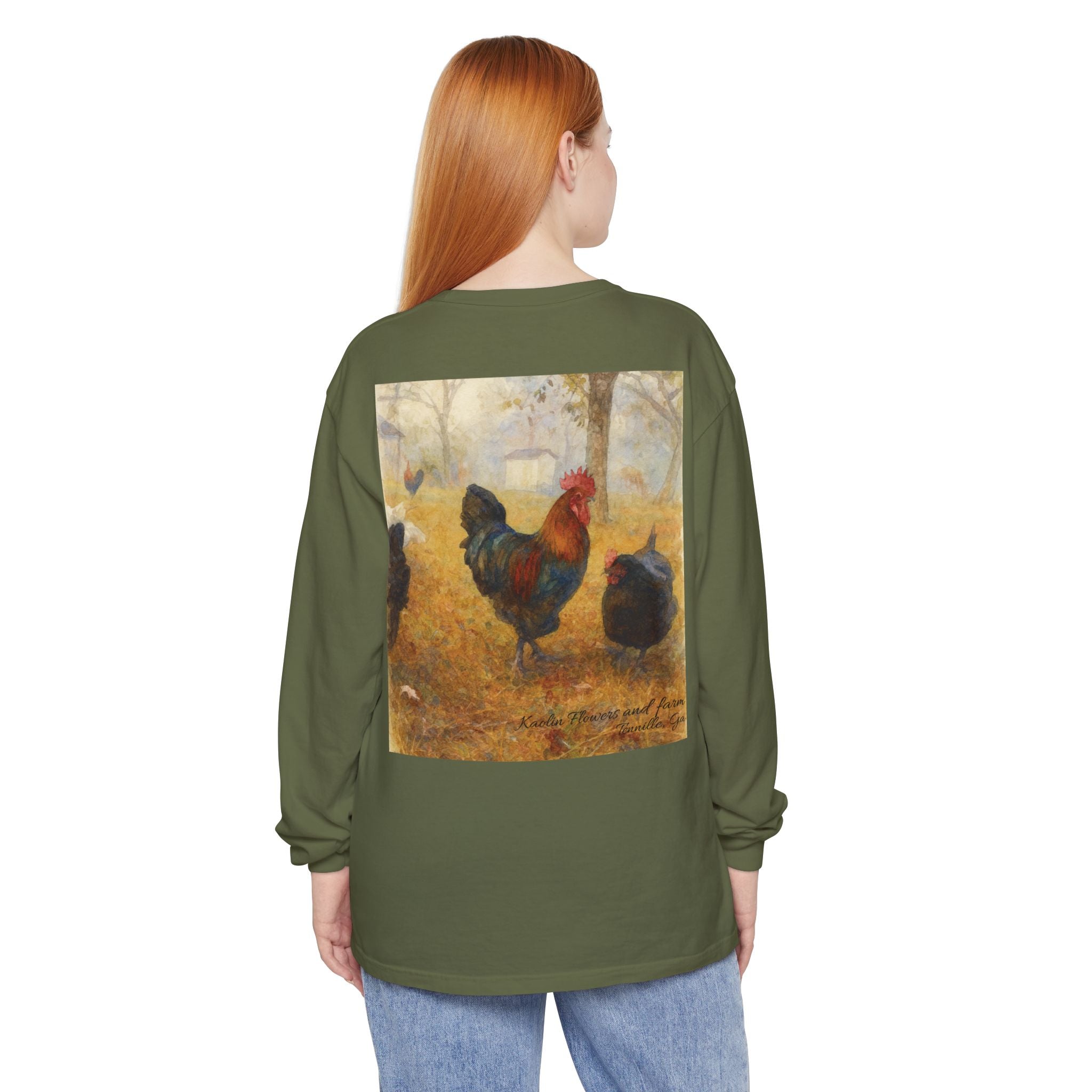 Black Copper Marans Foggy Morning Long Sleeve T-Shirt- Kaolin Flowers and Farm