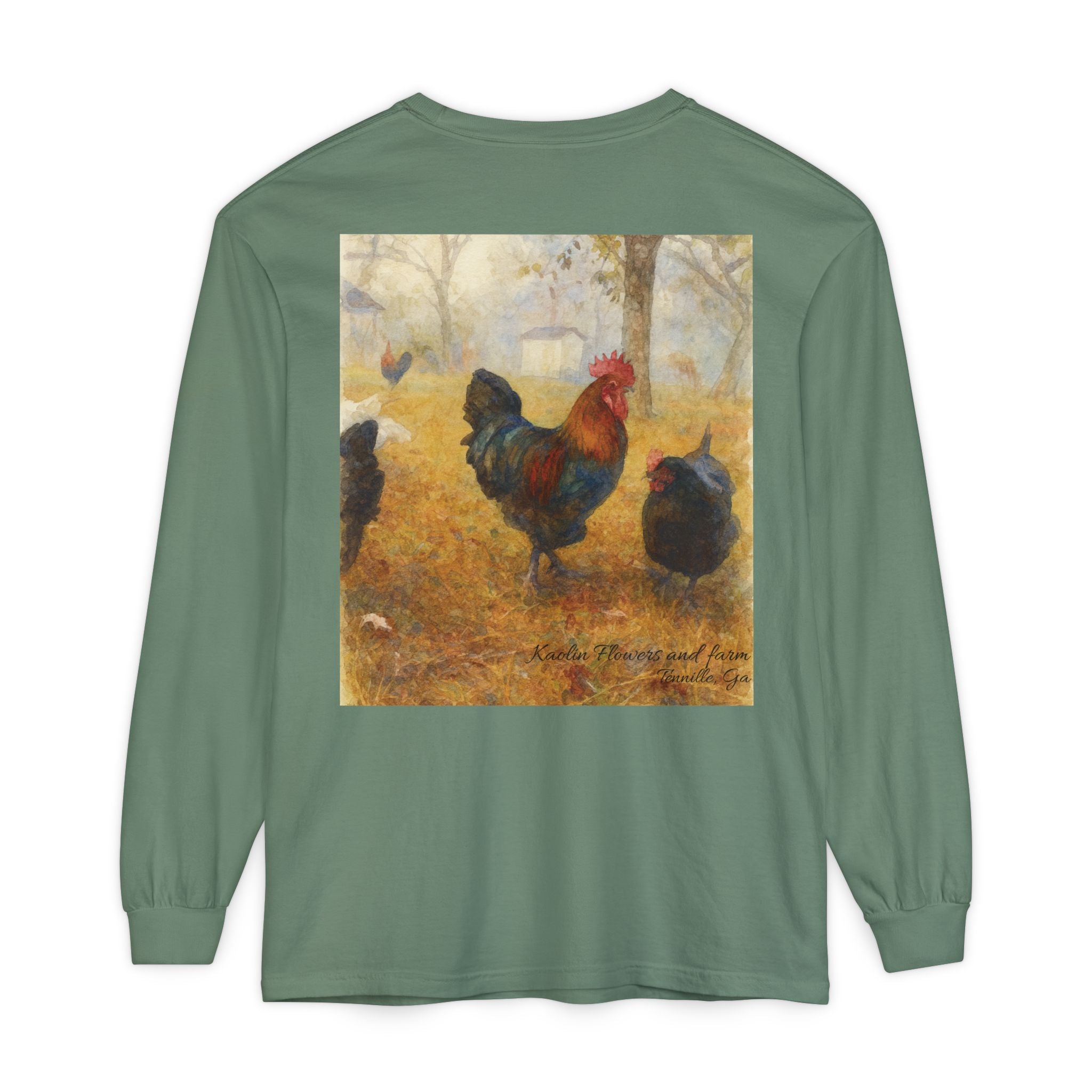 Black Copper Marans Foggy Morning Long Sleeve T-Shirt- Kaolin Flowers and Farm