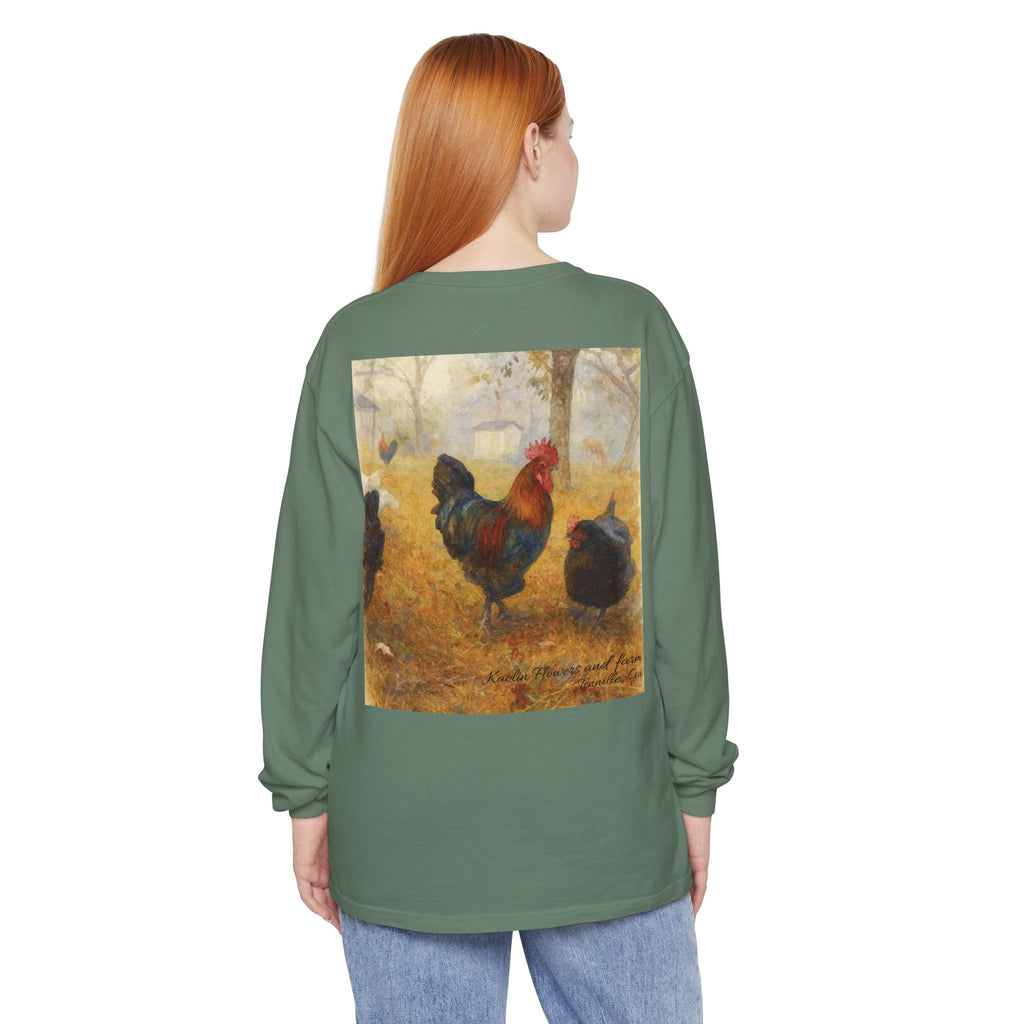 Black Copper Marans Foggy Morning Long Sleeve T-Shirt- Kaolin Flowers and Farm