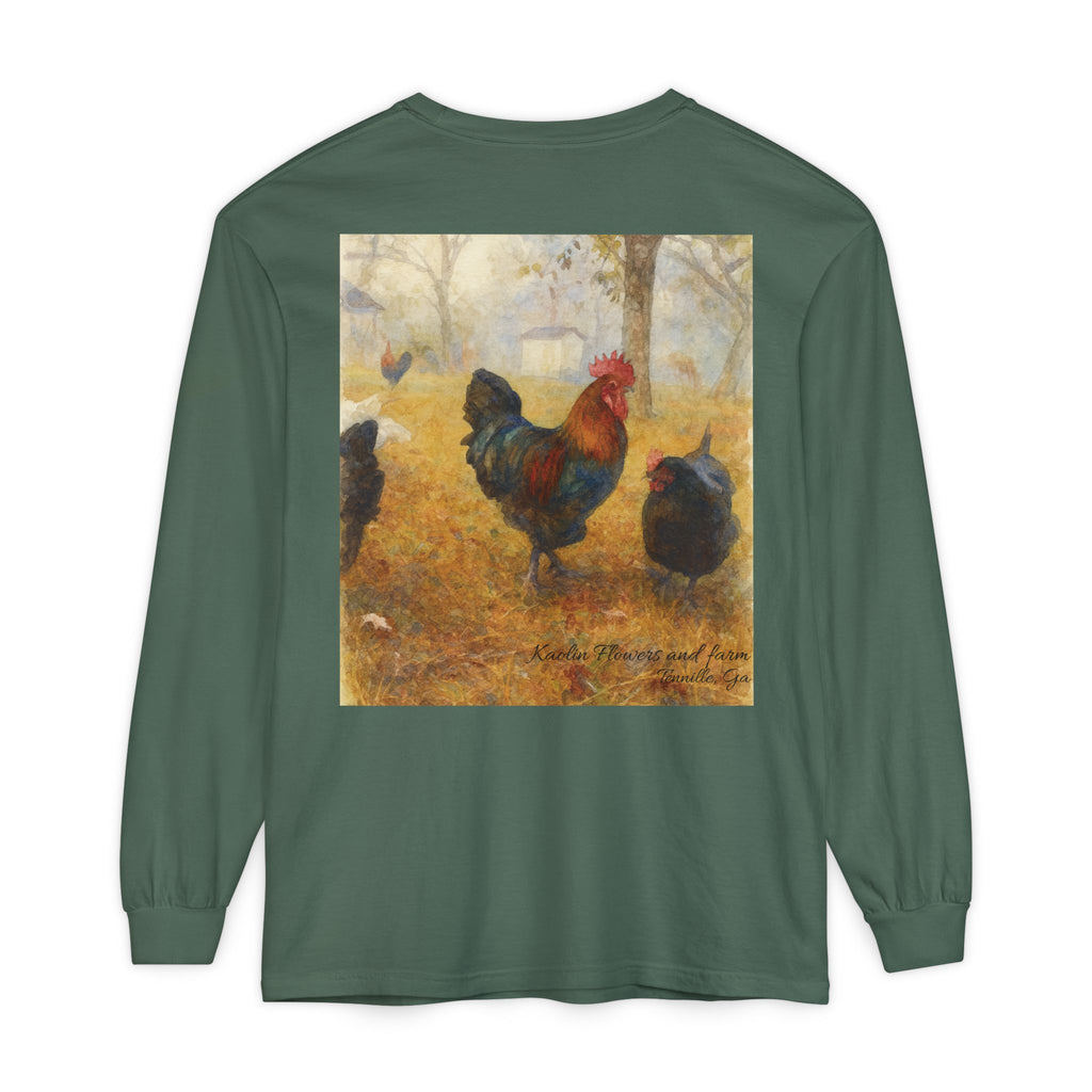 Black Copper Marans Foggy Morning Long Sleeve T-Shirt- Kaolin Flowers and Farm