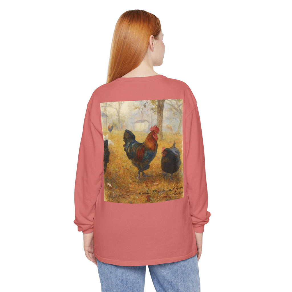 Black Copper Marans Foggy Morning Long Sleeve T-Shirt- Kaolin Flowers and Farm