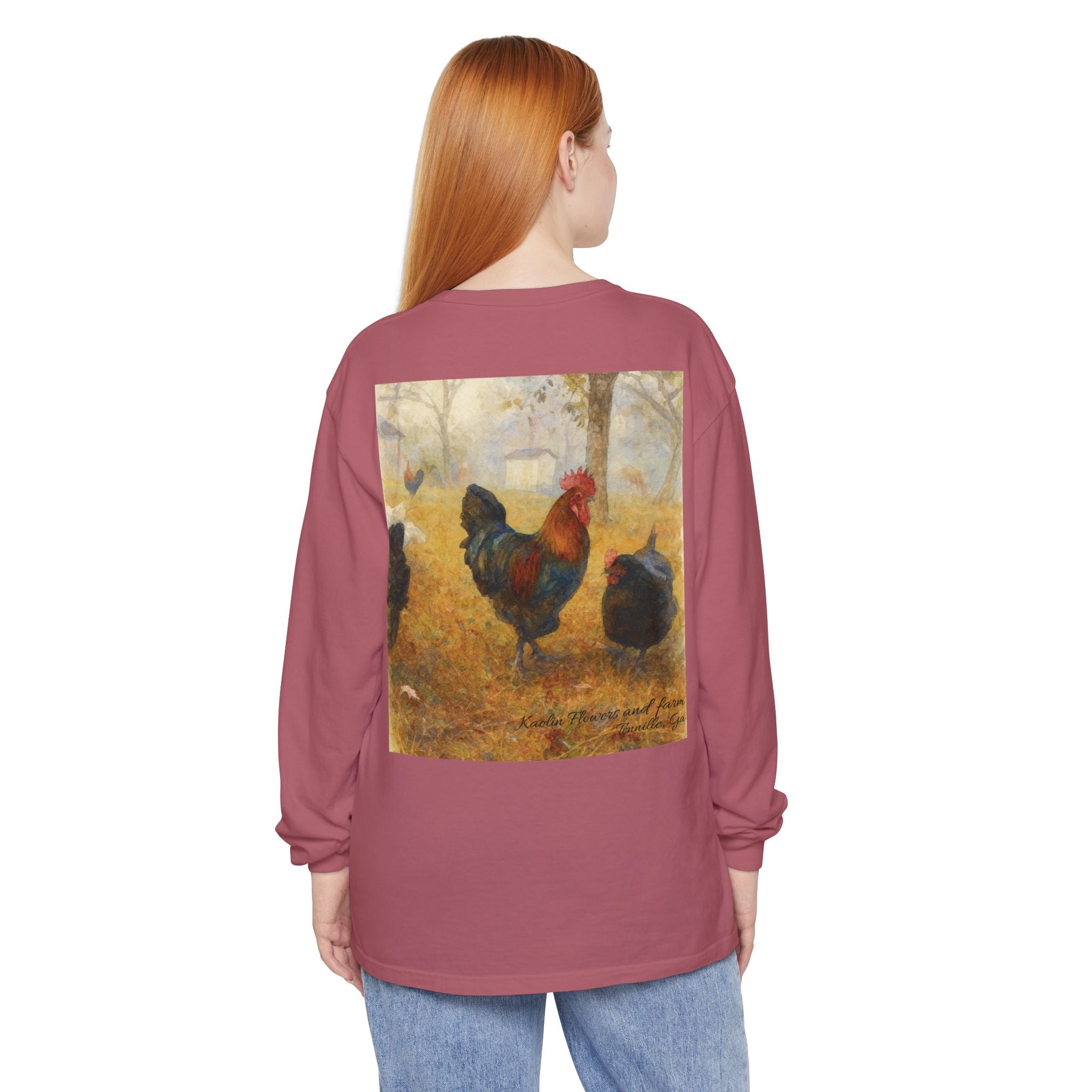Black Copper Marans Foggy Morning Long Sleeve T-Shirt- Kaolin Flowers and Farm