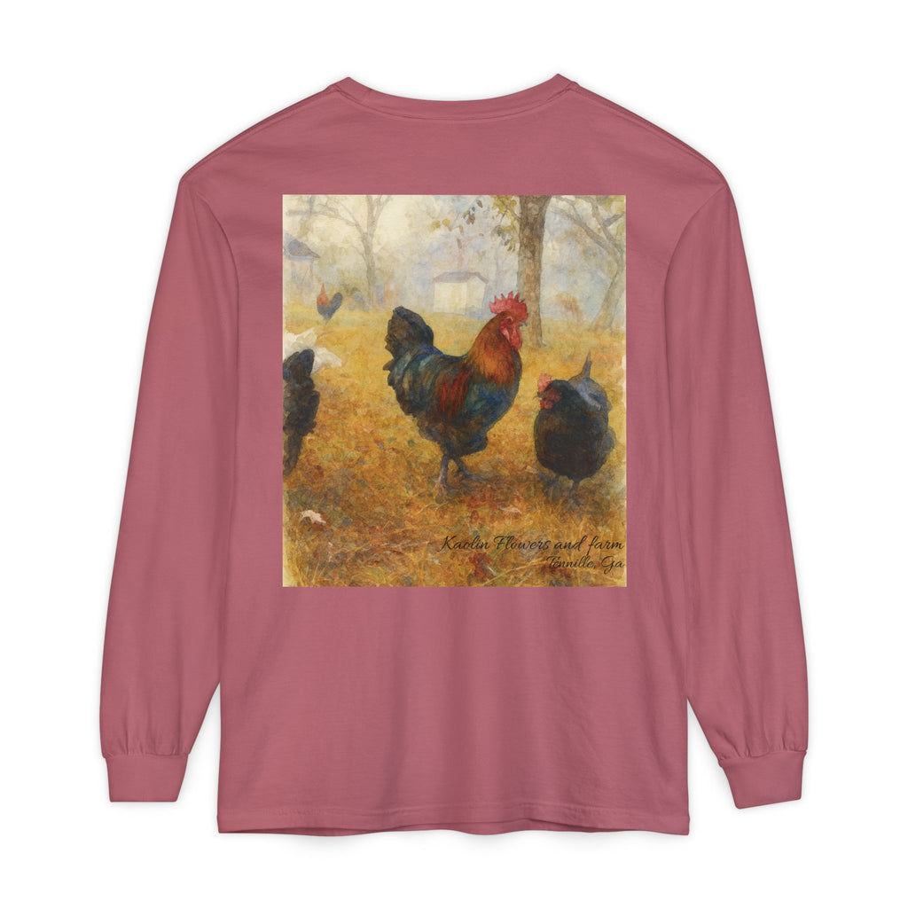 Black Copper Marans Foggy Morning Long Sleeve T-Shirt- Kaolin Flowers and Farm
