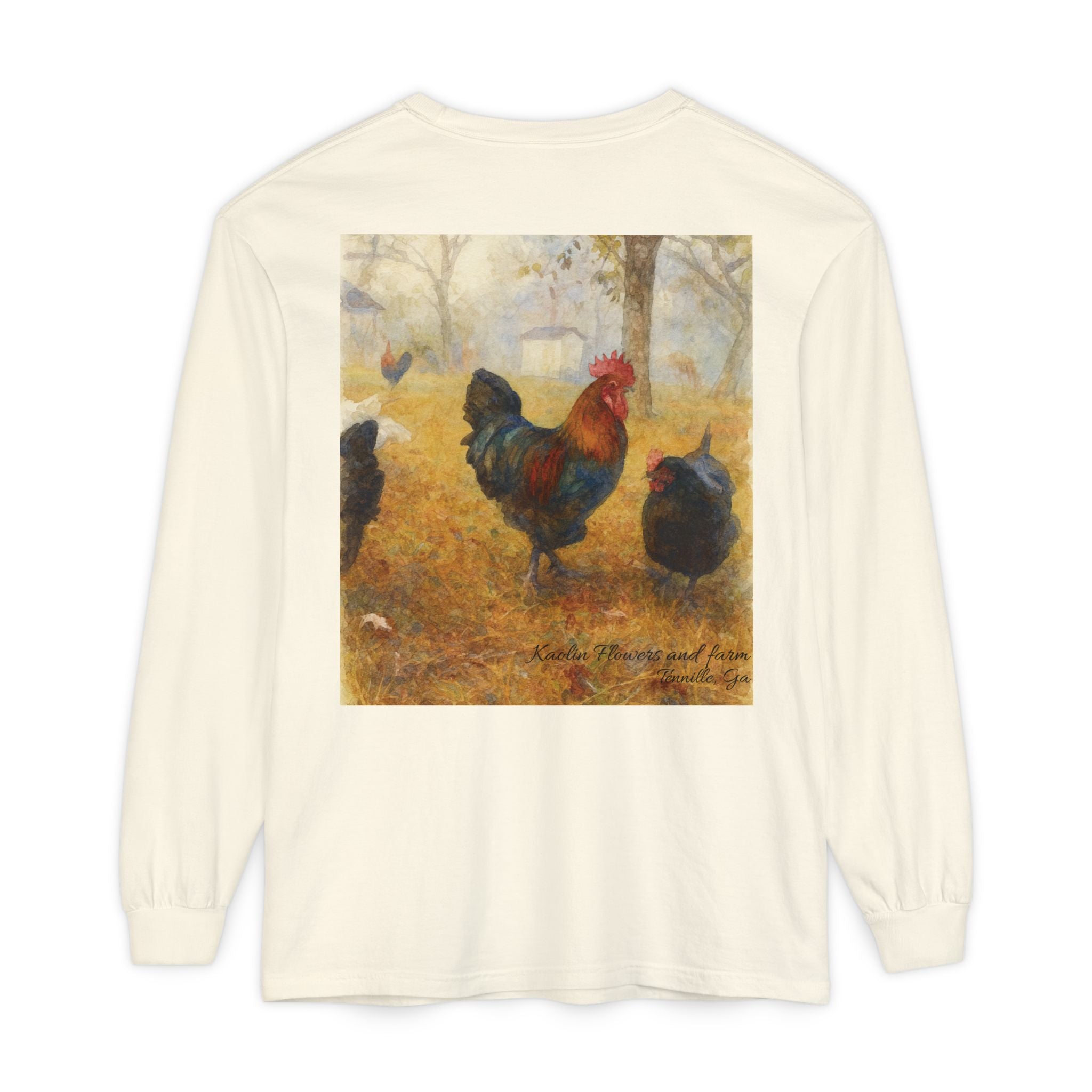 Black Copper Marans Foggy Morning Long Sleeve T-Shirt- Kaolin Flowers and Farm