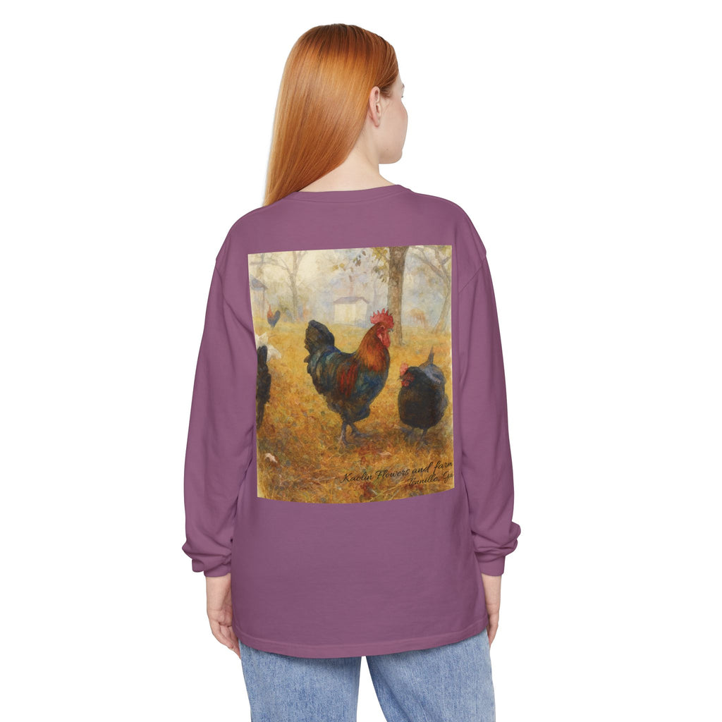 Black Copper Marans Foggy Morning Long Sleeve T-Shirt- Kaolin Flowers and Farm
