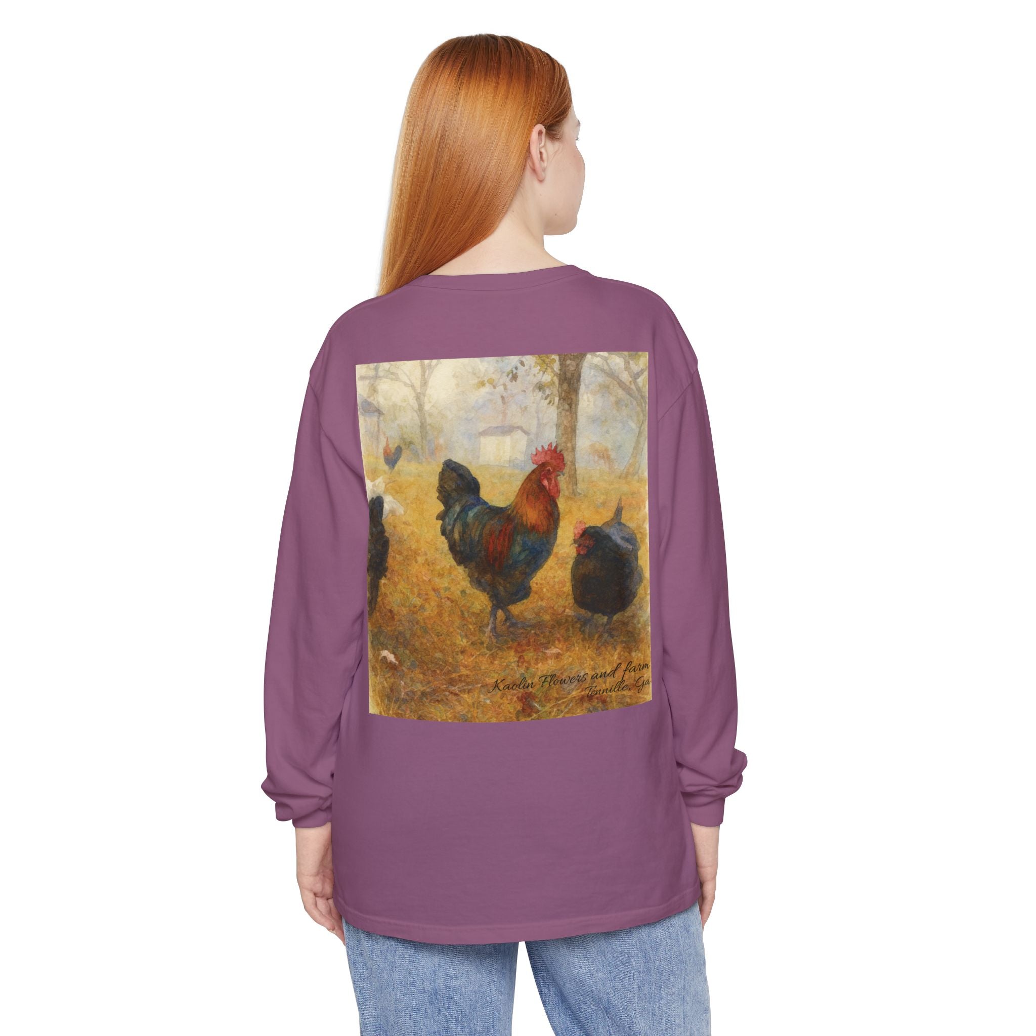 Black Copper Marans Foggy Morning Long Sleeve T-Shirt- Kaolin Flowers and Farm