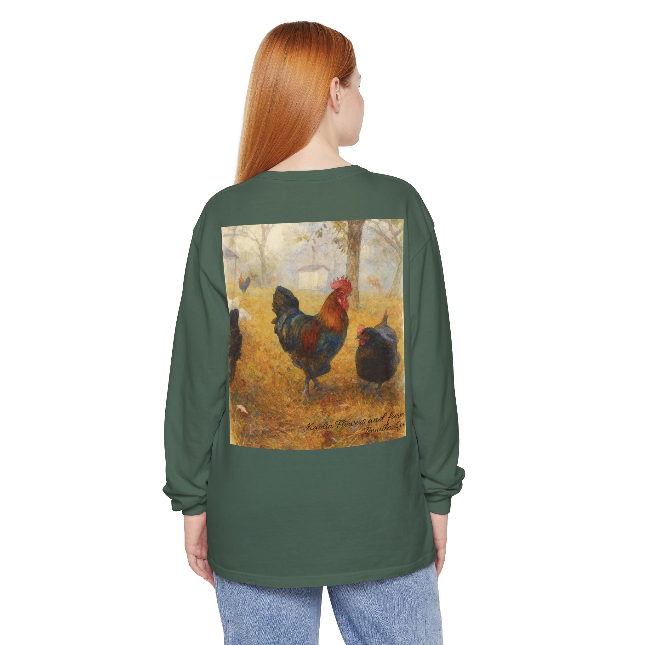 Black Copper Marans Foggy Morning Long Sleeve T-Shirt- Kaolin Flowers and Farm