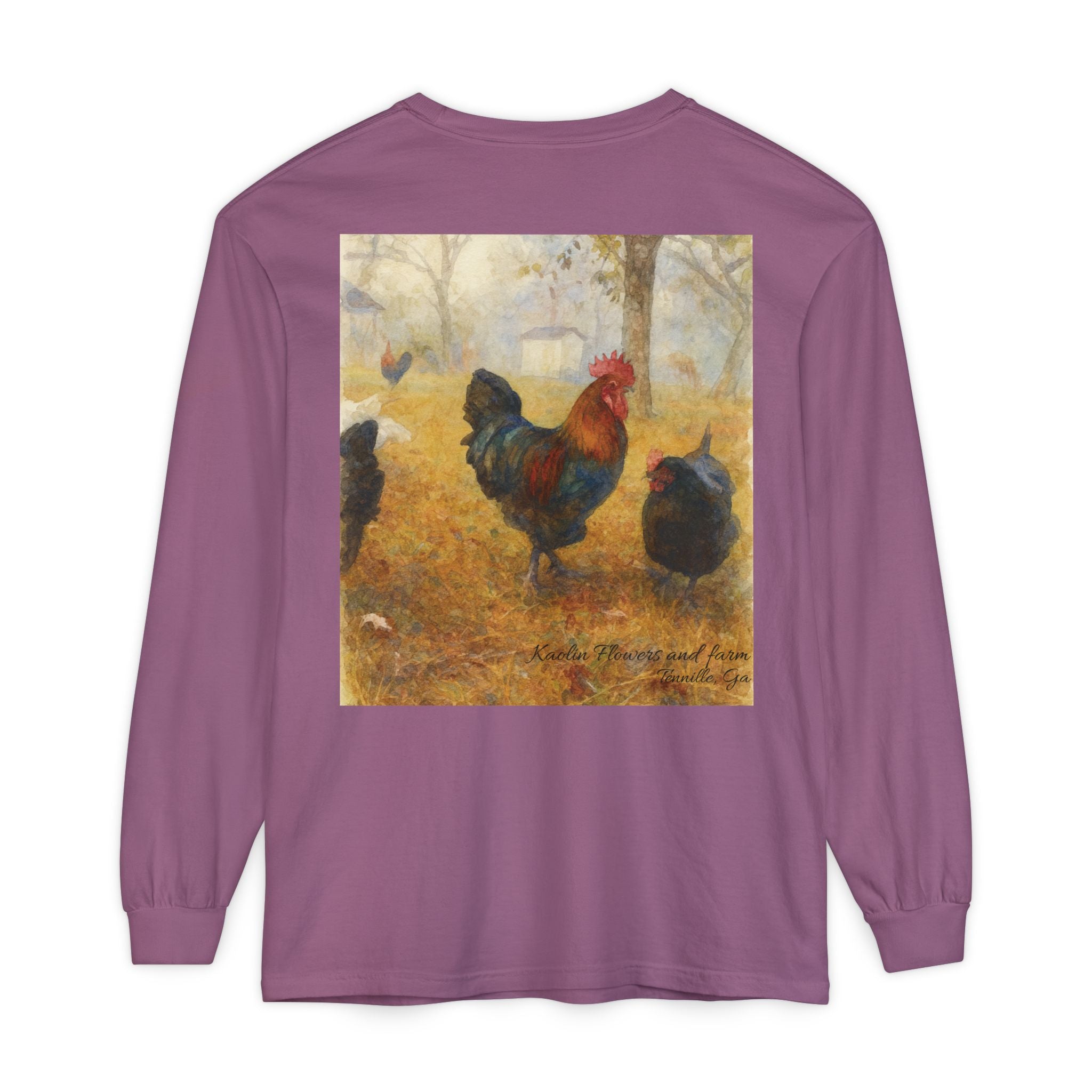 Black Copper Marans Foggy Morning Long Sleeve T-Shirt- Kaolin Flowers and Farm