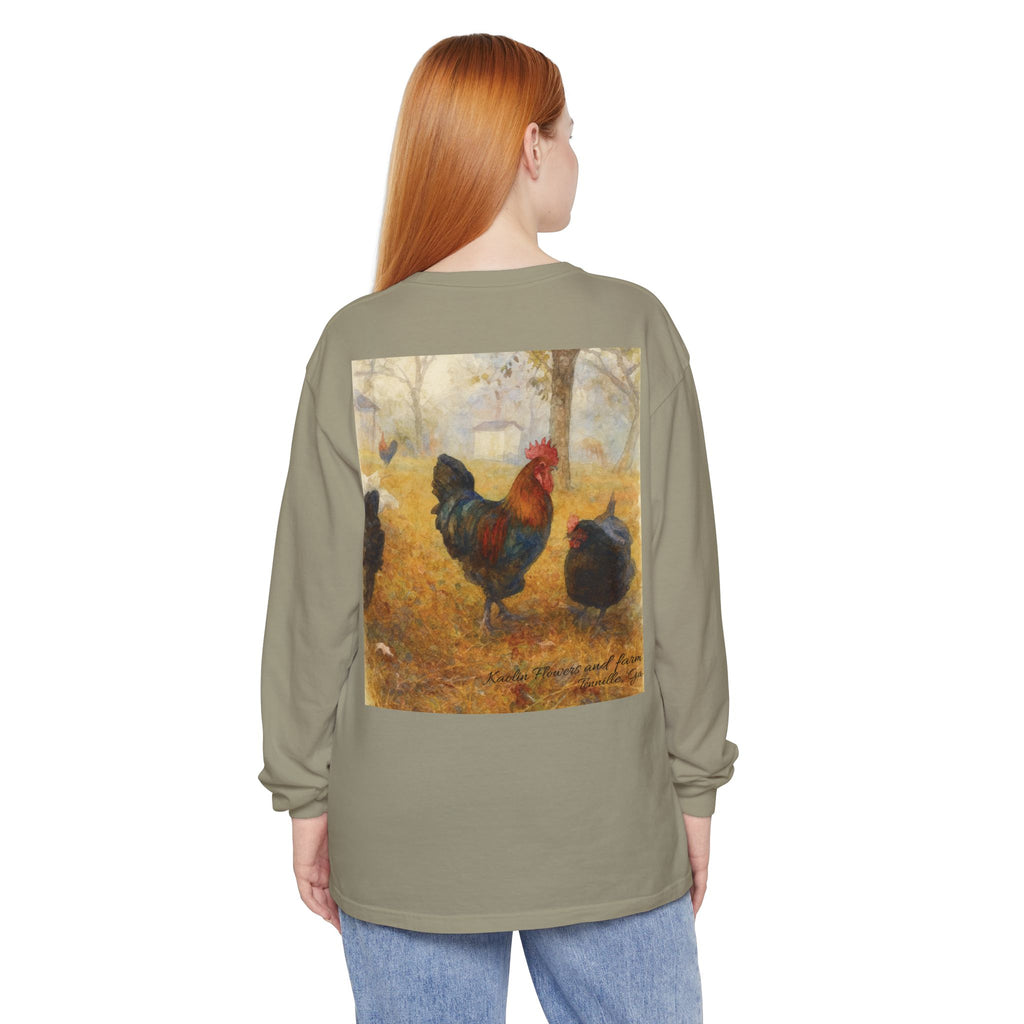 Black Copper Marans Foggy Morning Long Sleeve T-Shirt- Kaolin Flowers and Farm