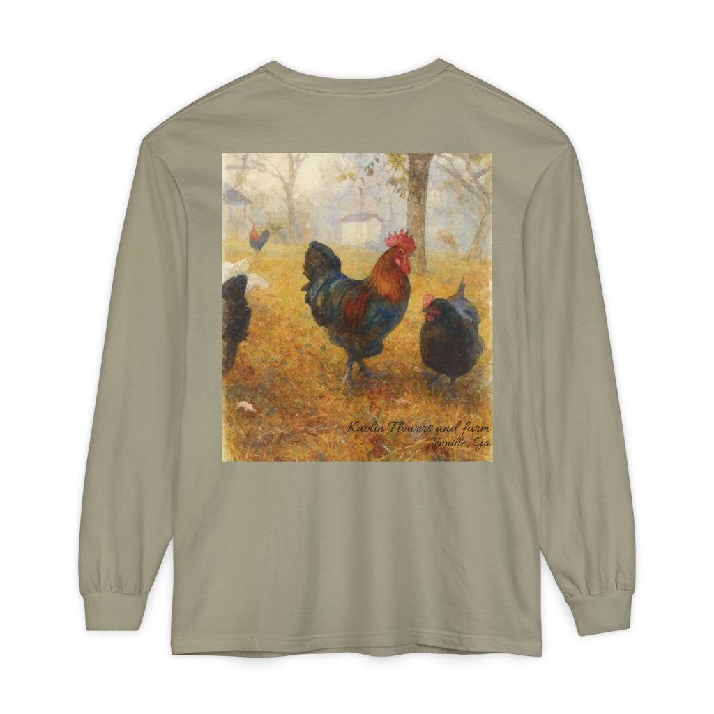 Black Copper Marans Foggy Morning Long Sleeve T-Shirt- Kaolin Flowers and Farm