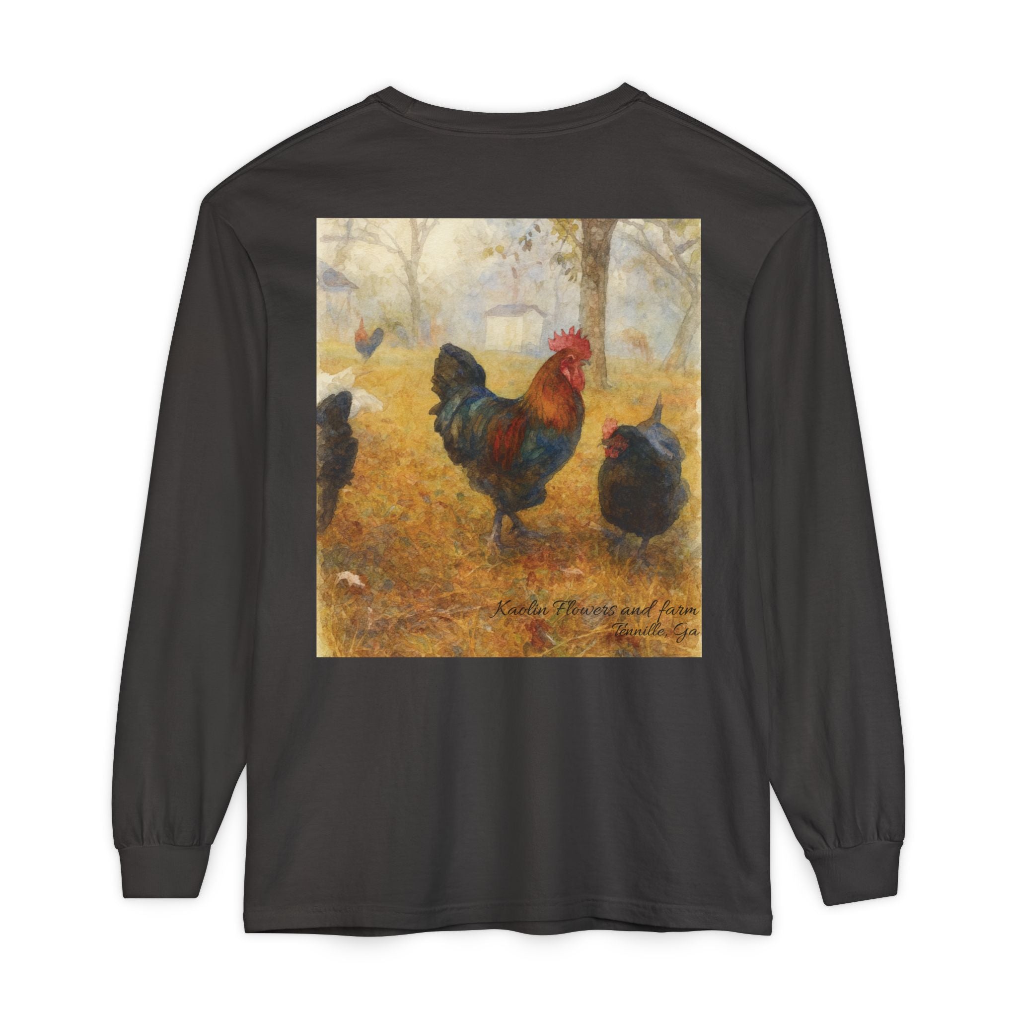 Black Copper Marans Foggy Morning Long Sleeve T-Shirt- Kaolin Flowers and Farm