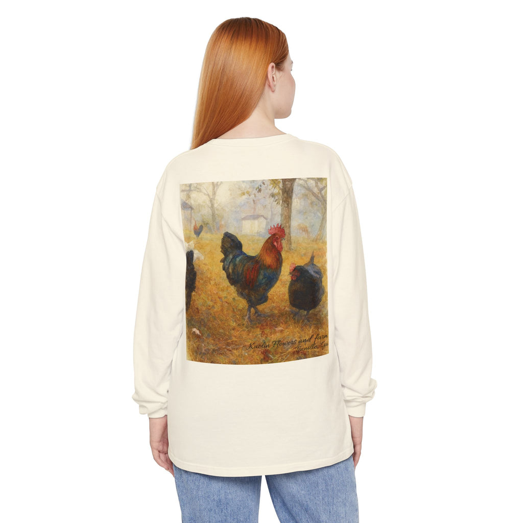 Black Copper Marans Foggy Morning Long Sleeve T-Shirt- Kaolin Flowers and Farm